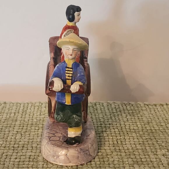 Occupied Japan Rickshaw Figurine Porcelain Man Woman Hand Painted 1940s Japan - Picture 2 of 8